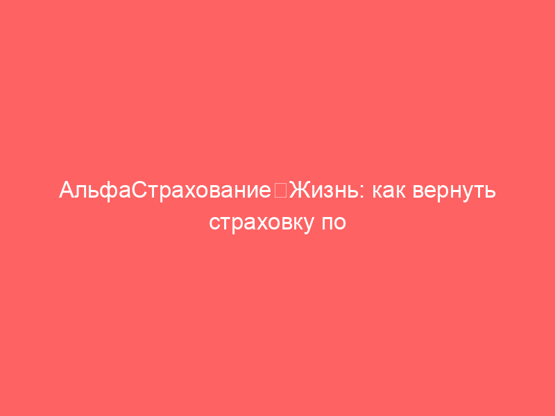 АльфаСтрахование‑Жизнь: как вернуть страховку по кредиту в 2026 году?